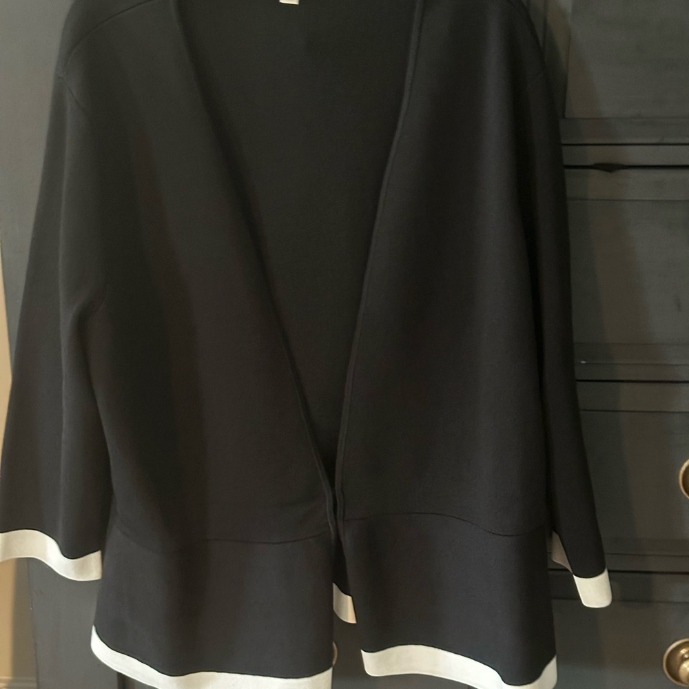 Eva Mendes by NY&CO Knit Peplum Black Cardigan with White Accents Size 3X